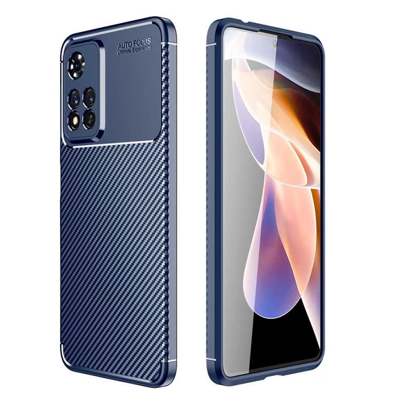 Gpack Xiaomi Redmi Note 11 Pro Kılıf Negro Karbon Görünüm Kamera Korumalı SilikonNano Glass