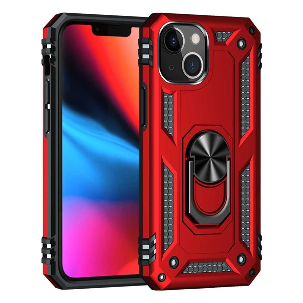 Gpack Apple iPhone 13 Kılıf Vega Tank Standlı Yüzüklü MıknatıslıNano Glass