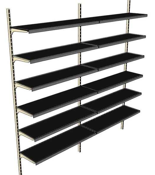 6 Katlı 2'li Market Rafı - Duvara Monte, Standart Market Rafı  Mavi 30x65 cm - Resim 2