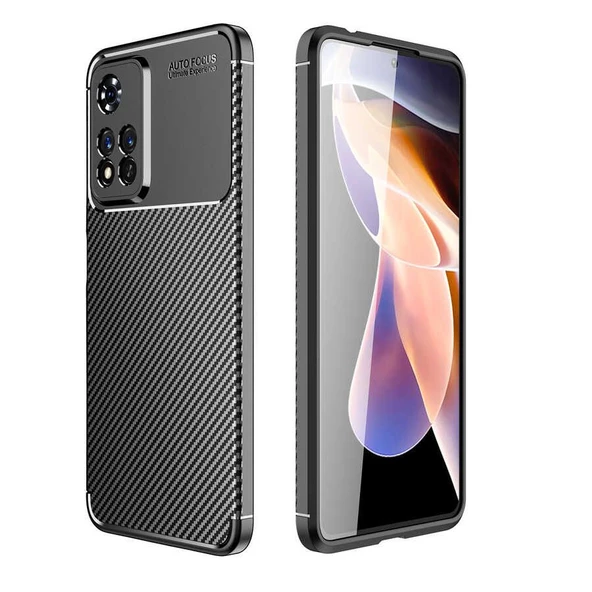 Gpack Xiaomi Redmi Note 11 Pro Kılıf Negro Karbon Görünüm Kamera Korumalı SilikonNano Glass - 4