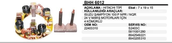 DODO KÖMÜR YUVASI 24V ISUZU ŞAMPİYON 100P NPR-NQR 24V MARŞ MOTORLAR İÇİN 4 KÖMÜRLÜ HITACHI TİP ürün görseli 1