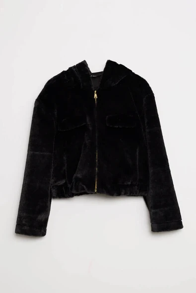 Kısa Kesim Peluş Fermuarlı Mont - Resim 7