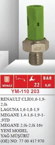 KLF YAĞ MÜŞÜRÜ  CLIO II-KANGOO-LAGUNA I-II-MASTER II-MEGANE I-SCENIC I-THALIA-TRAFIC II-ALMERA-MICRA-MOV ürün görseli 1