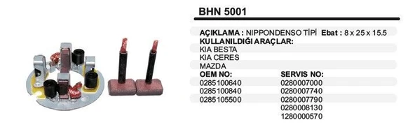 VERTEX KÖMÜR YUVASI 12V KIA BESTA - CERES - MAZDA NIPPONDENSO TİP ürün görseli 1