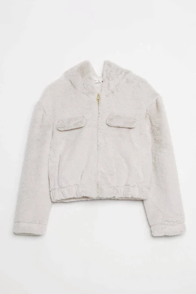 Kısa Kesim Peluş Fermuarlı Mont - Resim 4