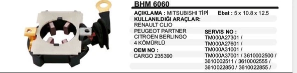 DODO KÖMÜR YUVASI 12V RENAULT CLIO/PEUGEOT PARTNER/CITROEN BERLINGO 5MM MITSUBISHI TİP ürün görseli 1