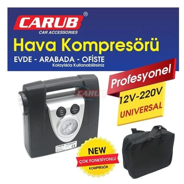 CARUB HAVA KOMPRESÖRÜ PROFESYONEL 12-220V ÇANTALI ürün görseli 1