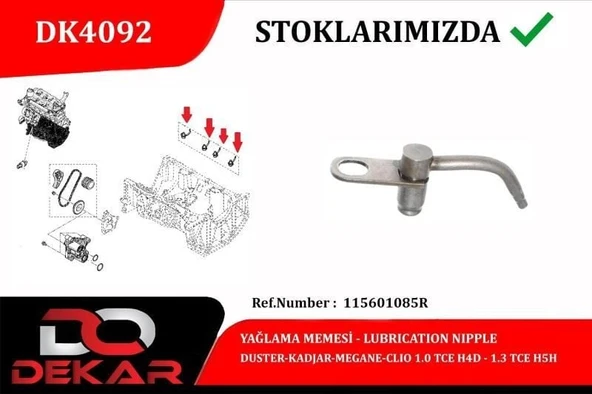 DEKAR YAĞLAMA MEMESİ RENAULT DUSTER-KADJAR-MEGANE-CLIO 1.0 TCE H4D-1.3 TCE H5H ürün görseli 1