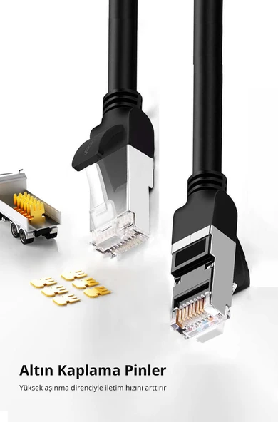 UGREEN CAT6 Saf Bakır Metal Konnektör Ethernet Kablosu, Siyah 1 Metre, 50191 - Resim 3