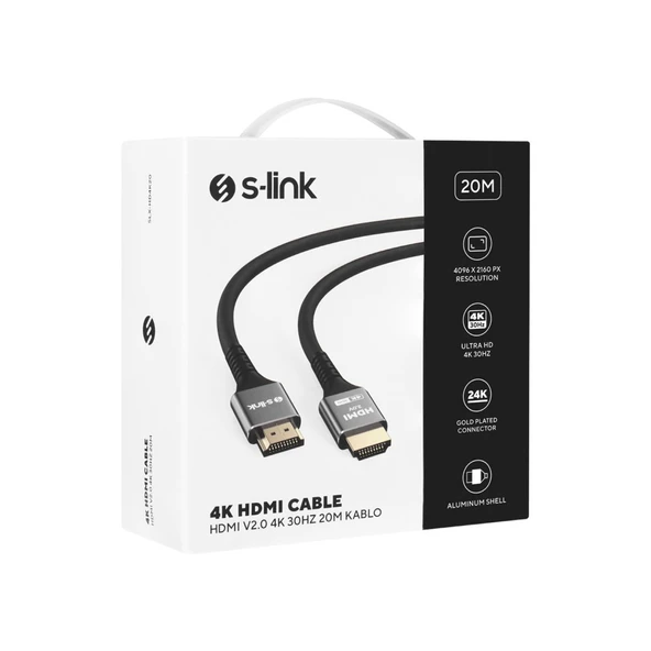 S-link SLX-HD4K20 19+1 HDMI to HDMI 20m Metal v2.0 4K (4096*2160) 30Hz Kablo - Resim 4
