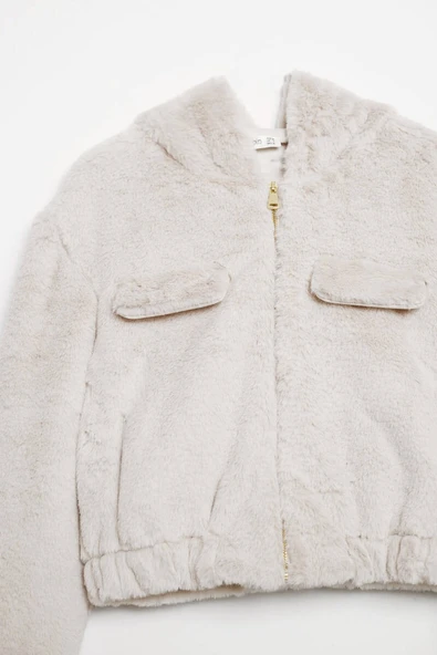 Kısa Kesim Peluş Fermuarlı Mont - Resim 5