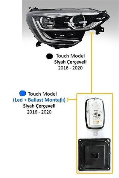 AYFAR FAR MOTORLU SAĞ RENAULT MEGANE IV 2017- TOUCH MODEL SİYAH ÇERÇEVELİ (LED+BALLAST) ürün görseli 1