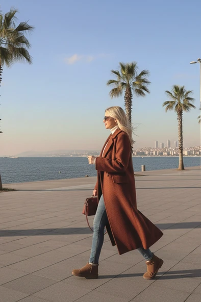 Kışlık Astarlı Detaylı Kadın Kaşmir Kaban - Resim 3