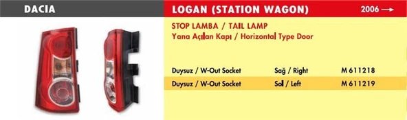 MARS STOP LAMBA DACIA LOGAN MCV/ SAĞ / STATİON / ÇİFT KAPI (2006 >) (DUYSUZ) ürün görseli 1