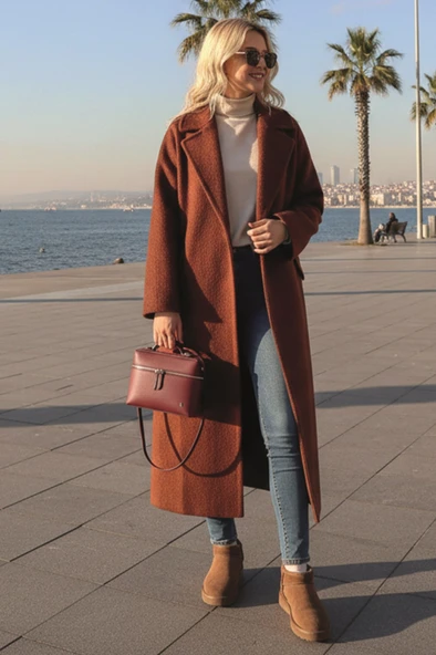 Kışlık Astarlı Detaylı Kadın Kaşmir Kaban ürün görseli 1