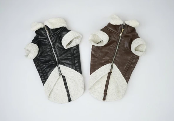 Joyline Fermuarlı Kürklü Deri Köpek Kıyafeti Siyah Large - Resim 7