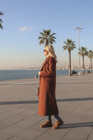 Kışlık Astarlı Detaylı Kadın Kaşmir Kaban - Resim 2