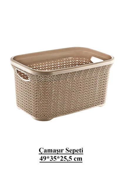 6 Parça Dekoratif Örgü Desenli Banyo ve Çamaşır Seti - Çeyiz Seti - Resim 11