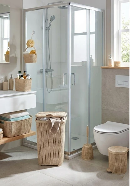 6 Parça Dekoratif Örgü Desenli Banyo ve Çamaşır Seti - Çeyiz Seti - Resim 8