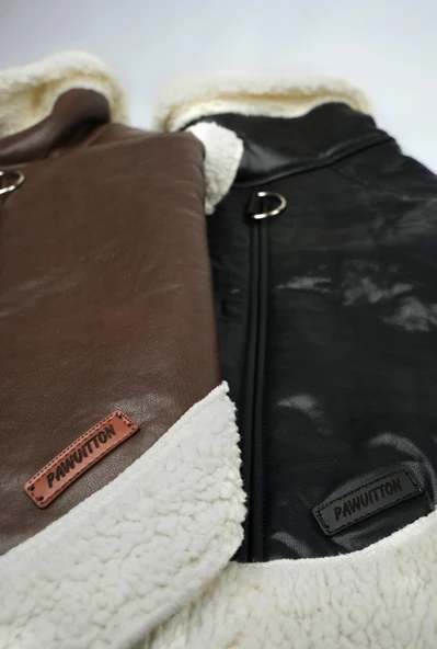 Joyline Fermuarlı Kürklü Deri Köpek Kıyafeti Siyah Large - Resim 9