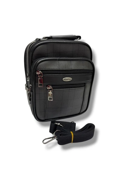 Alppino 9501-26 Deri Ekoseli Orta Boy Kasalı El Ve Omuz Askılı Erkek Çanta ürün görseli 1