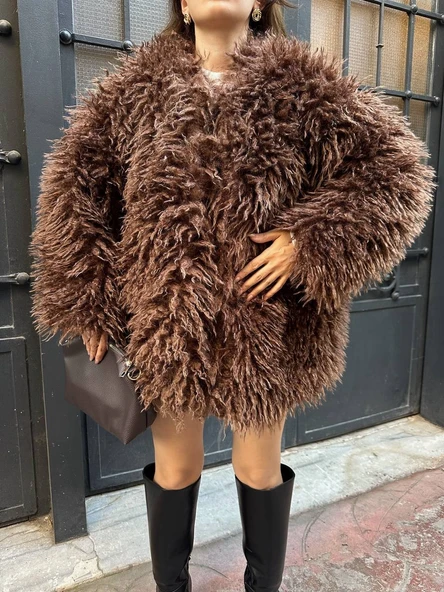 Deve Tüylü Teddy Kürk Büyük Boy Mont - Resim 10