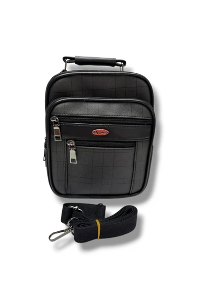 Alppino 9501-26 Deri Ekoseli Orta Boy Kasalı El Ve Omuz Askılı Erkek Çanta - Resim 2