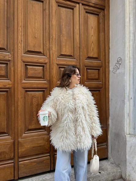 Deve Tüylü Teddy Kürk Büyük Boy Mont - Resim 11