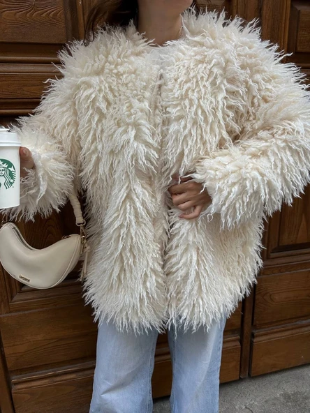 Deve Tüylü Teddy Kürk Büyük Boy Mont - Resim 12