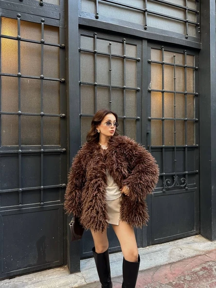 Deve Tüylü Teddy Kürk Büyük Boy Mont - Resim 4