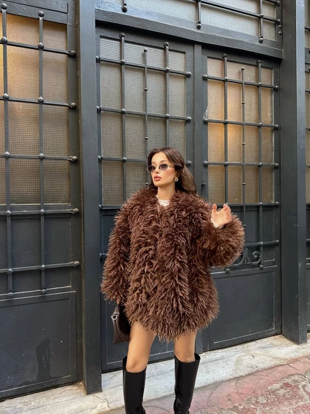 Deve Tüylü Teddy Kürk Büyük Boy Mont - Resim 7