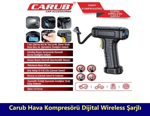 CARUB HAVA KOMPRESÖRÜ DİJİTAL WİRELESS ŞARJLI ürün görseli 1