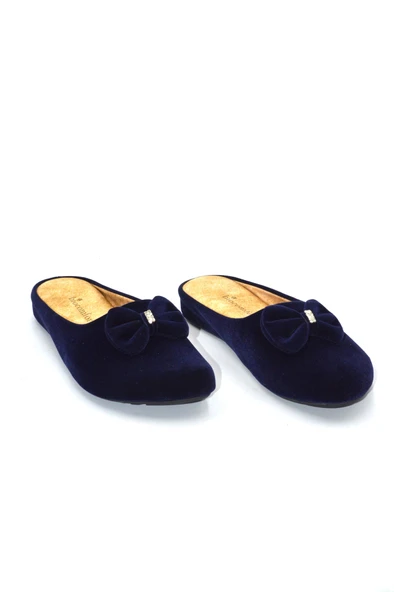 Kadın Lacivert Kurdaleli Kışlık Günlük Ev Terliği , Gelin Çeyiz Terliği - Resim 4