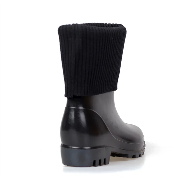 Kadın Siyah Örgü Bilekli PVC Yağmur Botu | Kaymaz Tabanlı Su Geçirmez Günlük ve Outdoor Bot - Resim 5
