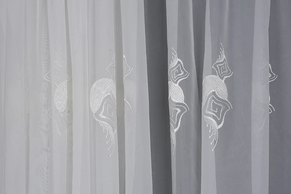 BRODE 1650 DESEN BEYAZ RENK TEK KANAT Hazır dikilmiş Pileli Fon Perde 300*260 cm - Resim 2