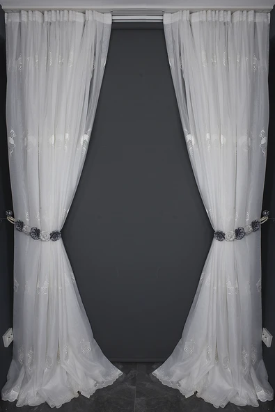 BRODE 1650 DESEN BEYAZ RENK TEK KANAT Hazır dikilmiş Pileli Fon Perde 300*260 cm - Resim 8