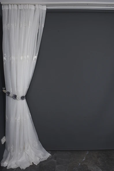 BRODE 1650 DESEN BEYAZ RENK TEK KANAT Hazır dikilmiş Pileli Fon Perde 300*260 cm - Resim 6