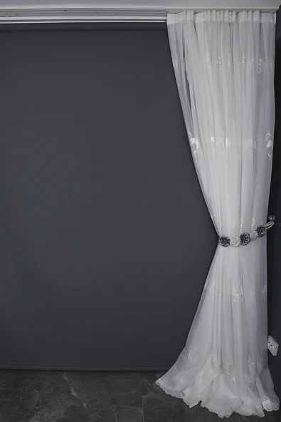 BRODE 1650 DESEN BEYAZ RENK TEK KANAT Hazır dikilmiş Pileli Fon Perde 300*260 cm - Resim 7