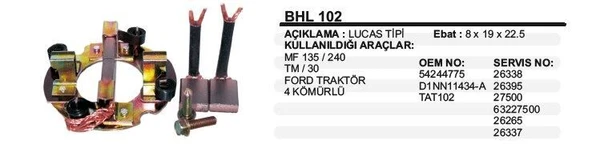 DODO KÖMÜR YUVASI 12V MF.135/240 BMC TM30 FORD TRAKTÖR KÖMÜRLÜ LUCAS TİP (LASX15/16) ürün görseli 1