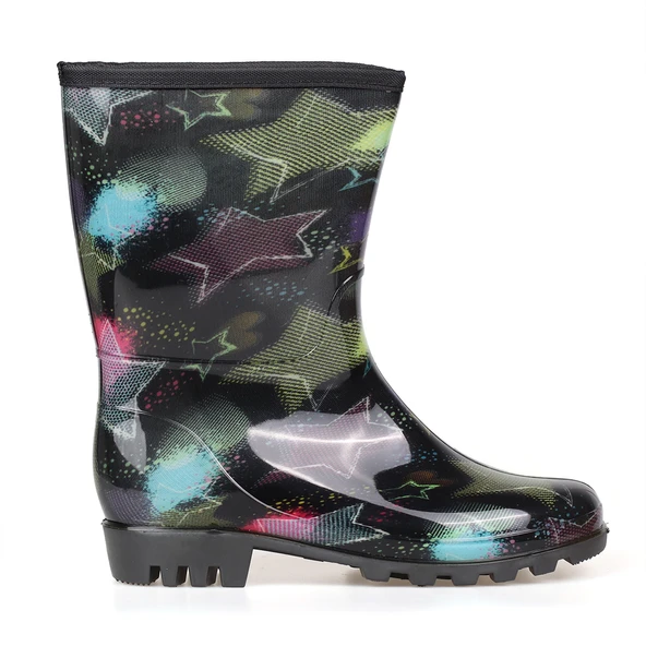 Kadın Renkli Yıldız Desenli PVC Yağmur Botu | Kaymaz Tabanlı Su Geçirmez Günlük Bot - Resim 4