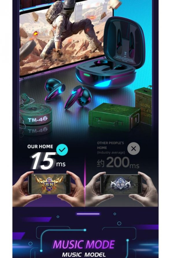 Kablosuz Oyuncu Kulaklığı Rgb Işıklı Çift Mikrofonlu 3 Modlu Bluetooth 5.2 Yeni Nesil Tg-g10 - Resim 4