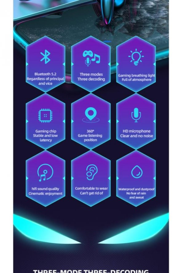 Kablosuz Oyuncu Kulaklığı Rgb Işıklı Çift Mikrofonlu 3 Modlu Bluetooth 5.2 Yeni Nesil Tg-g10 - Resim 6