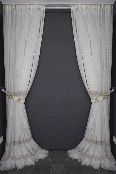 NAKIŞ 8 MODEL KREM RENK TEK KANAT Hazır dikilmiş Pileli Fon Perde 300*260 cm - Resim 11