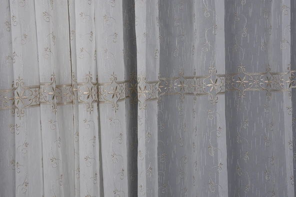 NAKIŞ 8 MODEL KREM RENK TEK KANAT Hazır dikilmiş Pileli Fon Perde 300*260 cm - Resim 2