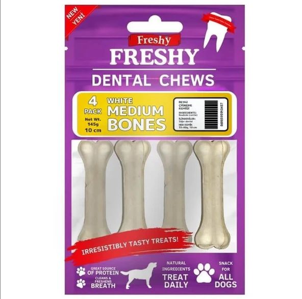 Freshy Dental Chews White Medium Bones Köpek Ödül Kemiği 10 Cm 4 Adet ürün görseli 1