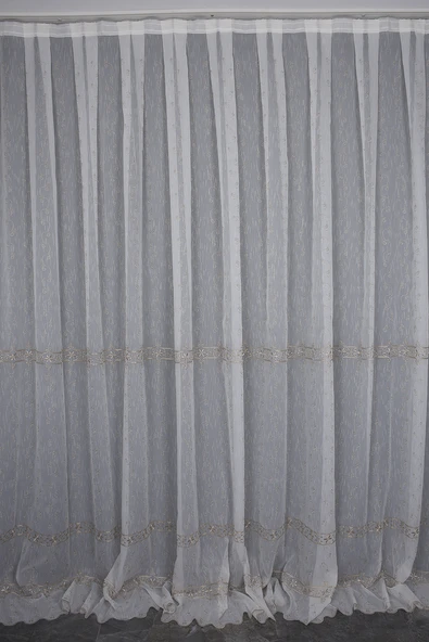 NAKIŞ 8 MODEL KREM RENK TEK KANAT Hazır dikilmiş Pileli Fon Perde 300*260 cm ürün görseli 1