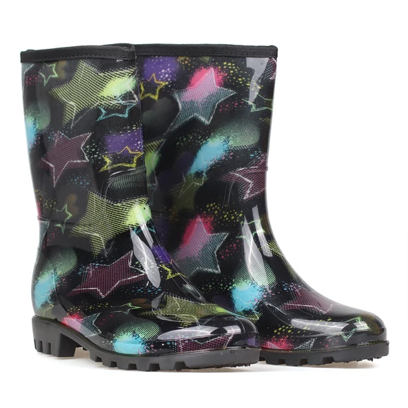Kadın Renkli Yıldız Desenli PVC Yağmur Botu | Kaymaz Tabanlı Su Geçirmez Günlük Bot - Resim 6