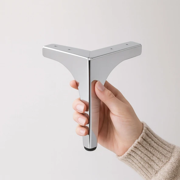 Mobilya Ayağı Modern Koltuk Dayanıklı Üçgen Ünitesi Ayağı Ayakları 15 cm Gümüş Krom Metal - Resim 2