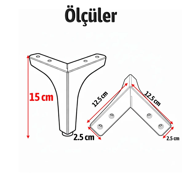 Mobilya Ayağı Modern Koltuk Dayanıklı Üçgen Ünitesi Ayağı Ayakları 15 cm Gümüş Krom Metal - Resim 4