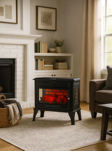 Hoogar German Yeni Nesil 3 Boyutlu Kiremit Desen Elektirikli Ayaklı Fanlı Şömine Soba 65 CM ürün görseli 1